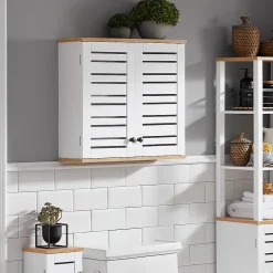 Meuble De Salle De Bains Faible Profondeur|Armoire De Salle De Bains|Sobuy Meuble Haut de Salle de Bain avec 2 Portes Armoire Suspendue, BZR42-W,