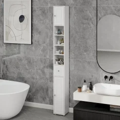 Meuble Wc|ProximaX Meuble haut et étroit salle de bain blanc, autoportant avec 1 tiroir, 2 portes et 4 étagères réglables, 180 cm