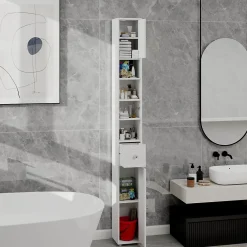 Meuble Wc|ProximaX Meuble haut et étroit salle de bain blanc, autoportant avec 1 tiroir, 2 portes et 4 étagères réglables, 180 cm