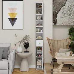 Meuble Wc|ProximaX Meuble haut et étroit salle de bain blanc, autoportant avec 1 tiroir, 2 portes et 4 étagères réglables, 180 cm