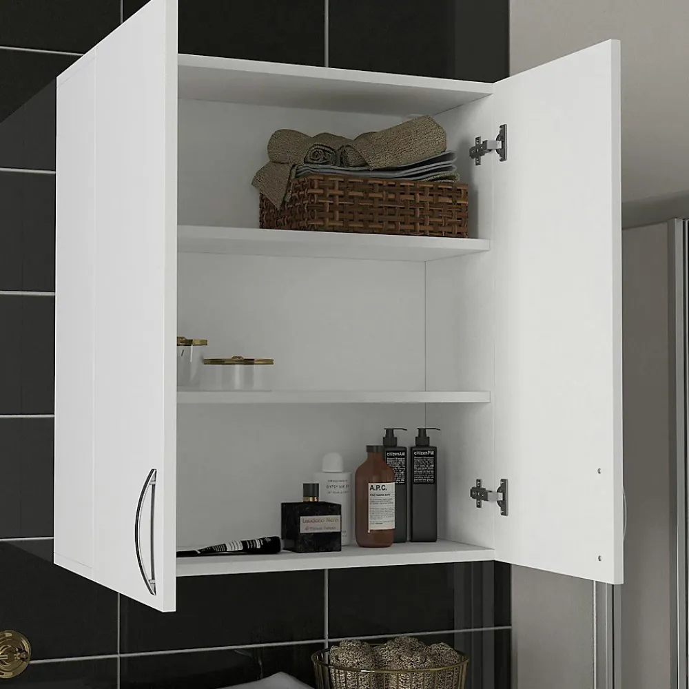 Armoire De Salle De Bains|Pier Import Meuble haut salle de bains blanc, poignées métal MARFA