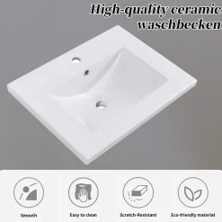 Okwish Meuble Lavabo avec Vasque Céramique - Meuble Sous-Vasque Moderne avec Espace de Rangement, Bois de Pin et MDF, 61x46x90 cm - Gris