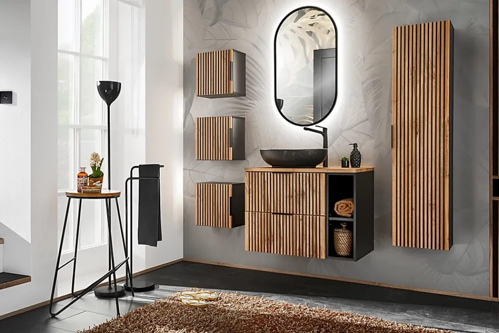Lave-Mains|Furnidea Meuble lave main à suspendre XILO NOIR CHÊNE 40 cm