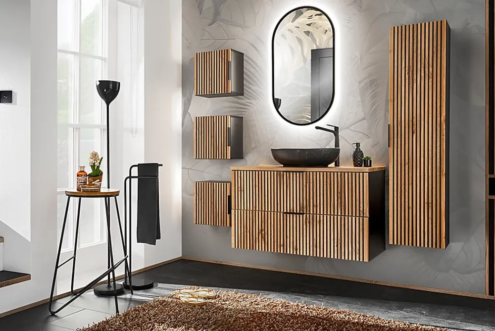 Lave-Mains|Furnidea Meuble lave main à suspendre XILO NOIR CHÊNE 40 cm