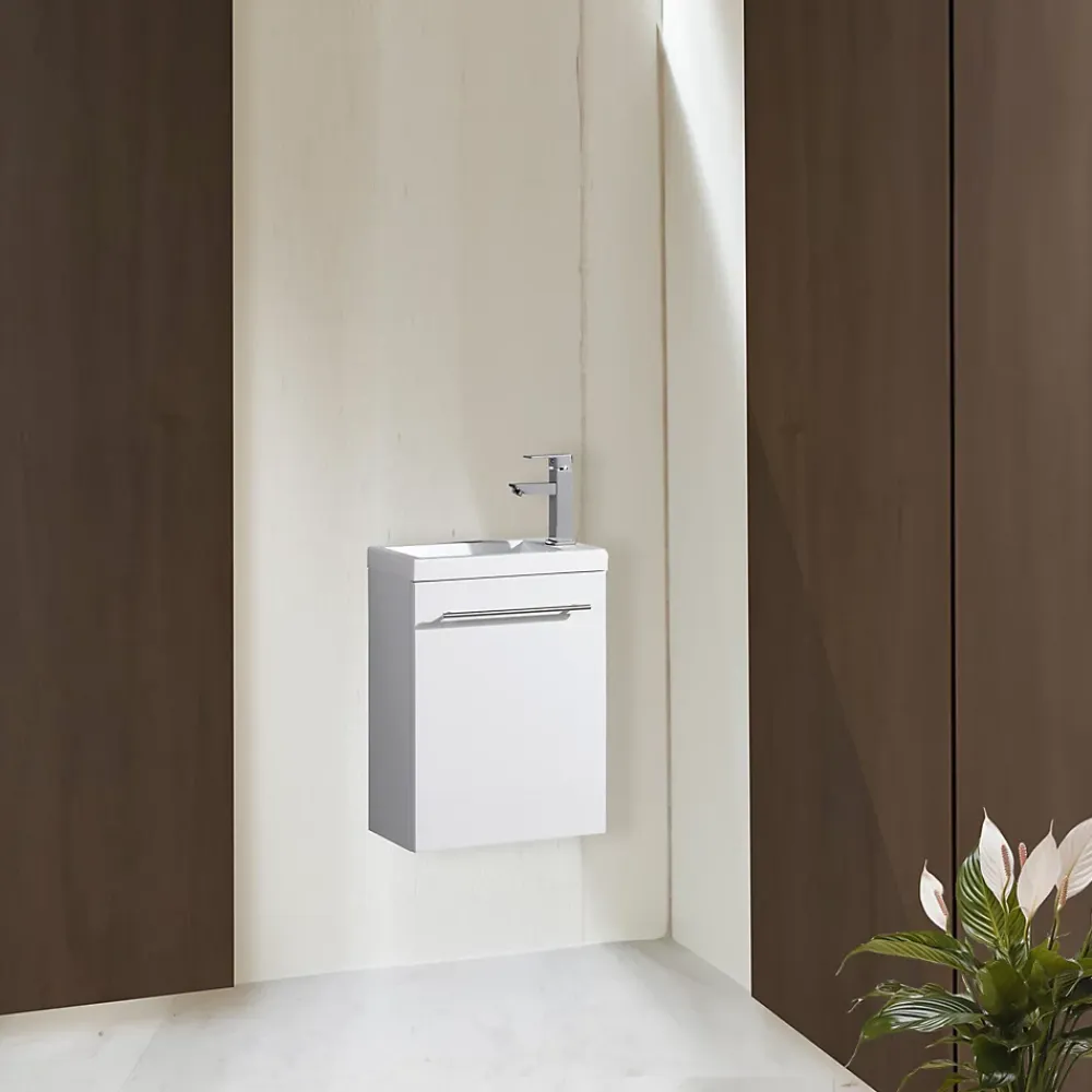 Jindoli Meuble lave main vasque 40 cm blanc laqué Aquapixo