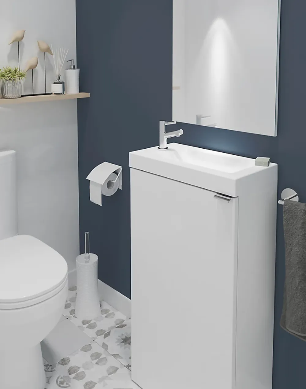 Lave-Mains|GoodHome Meuble lave mains à poser blanc brillant l.44 x H.79 x P.23 cm, Imandra