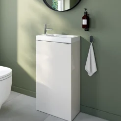 Lave-Mains|GoodHome Meuble lave mains à poser blanc brillant l.44 x H.79 x P.23 cm, Imandra