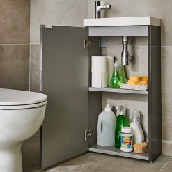 Lave-Mains|GoodHome Meuble lave mains à poser Imandra gris taupé L.44 x H.79 cm