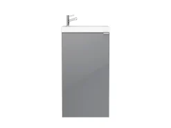 Lave-Mains|GoodHome Meuble lave mains à poser gris brillant l.44 cm Imandra + plan vasque blanc résine Beni,