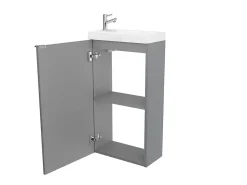 Lave-Mains|GoodHome Meuble lave mains à poser gris brillant l.44 cm Imandra + plan vasque blanc résine Beni,
