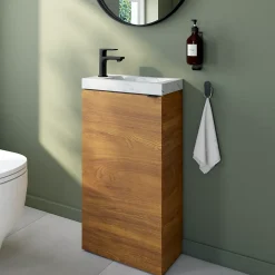 Lave-Mains|GoodHome Meuble lave mains à poser effet noyer l.44 x H.79 x P.23 cm, Imandra
