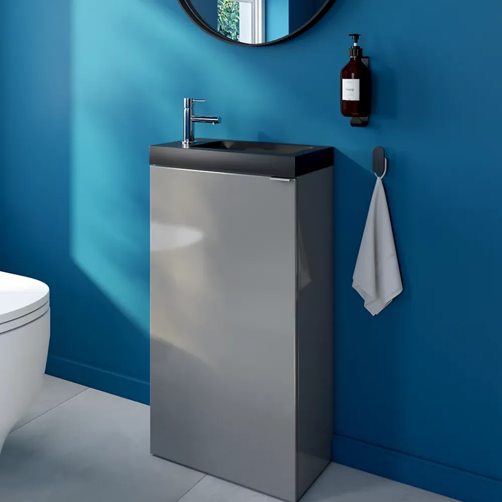 Lave-Mains|GoodHome Meuble lave mains à poser gris l.44 x H.79 x P.23 cm, Imandra