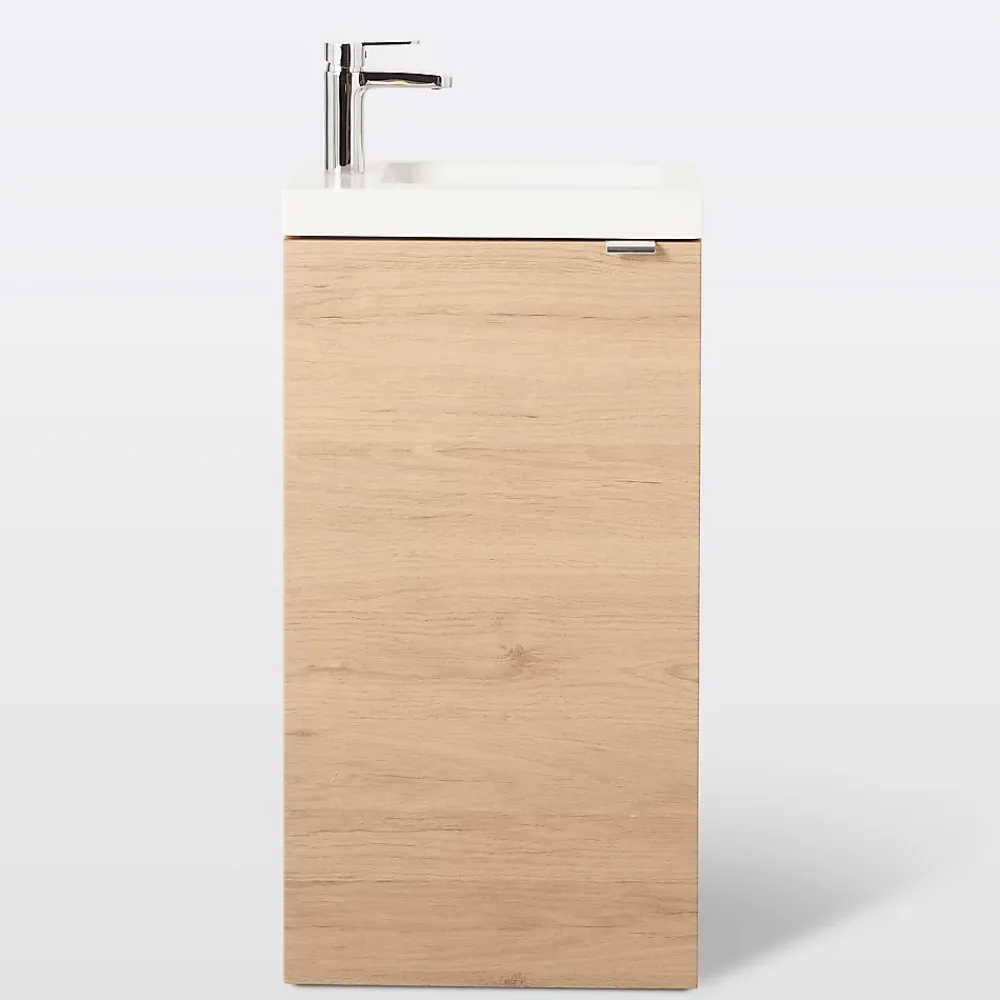 Lave-Mains|GoodHome Meuble lave mains à poser effet chêne l.44 cm Imandra + plan vasque blanc résine Beni,