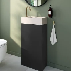 GoodHome Meuble lave mains à poser noir mat l.44 x H.79 x P.23 cm, Imandra