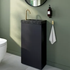 GoodHome Meuble lave mains à poser noir mat l.44 x H.79 x P.23 cm, Imandra