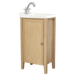 Lave-Mains|GoodHome Meuble lave mains à poser placage chêne l.44 x H.80,6 x P.30 cm, Perma