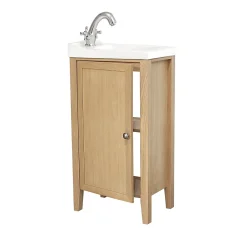 Lave-Mains|GoodHome Meuble lave mains à poser placage chêne l.44 x H.80,6 x P.30 cm, Perma