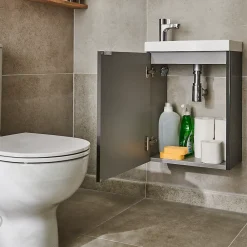 GoodHome Meuble lave mains à suspendre Imandra gris taupé L.44 x H.55 cm