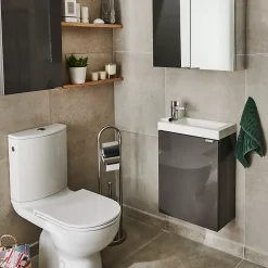 GoodHome Meuble lave mains à suspendre Imandra gris taupé L.44 x H.55 cm
