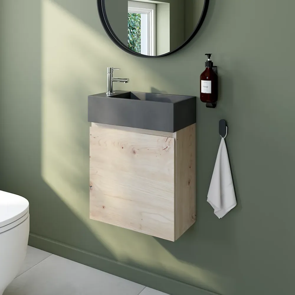 Meuble lave mains effet chêne artisan l.45 x H.44 x P.21 cm, Calao