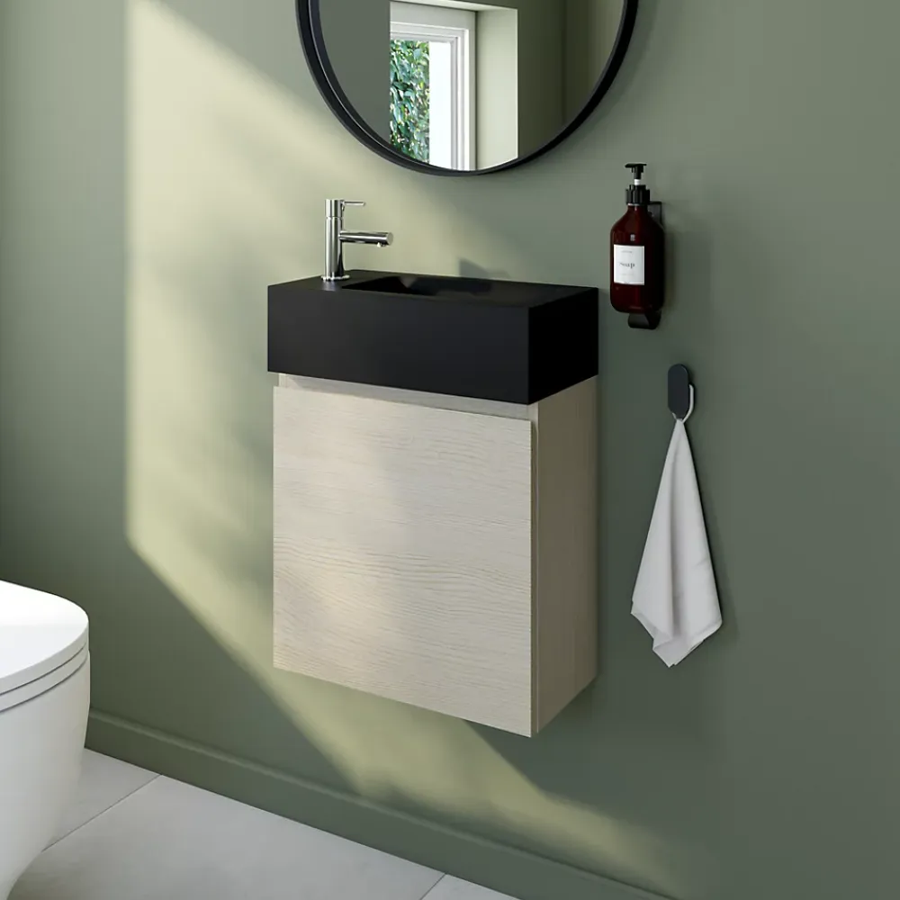 Meuble lave mains effet chêne l.45 x H.44 x P.21 cm, Calao