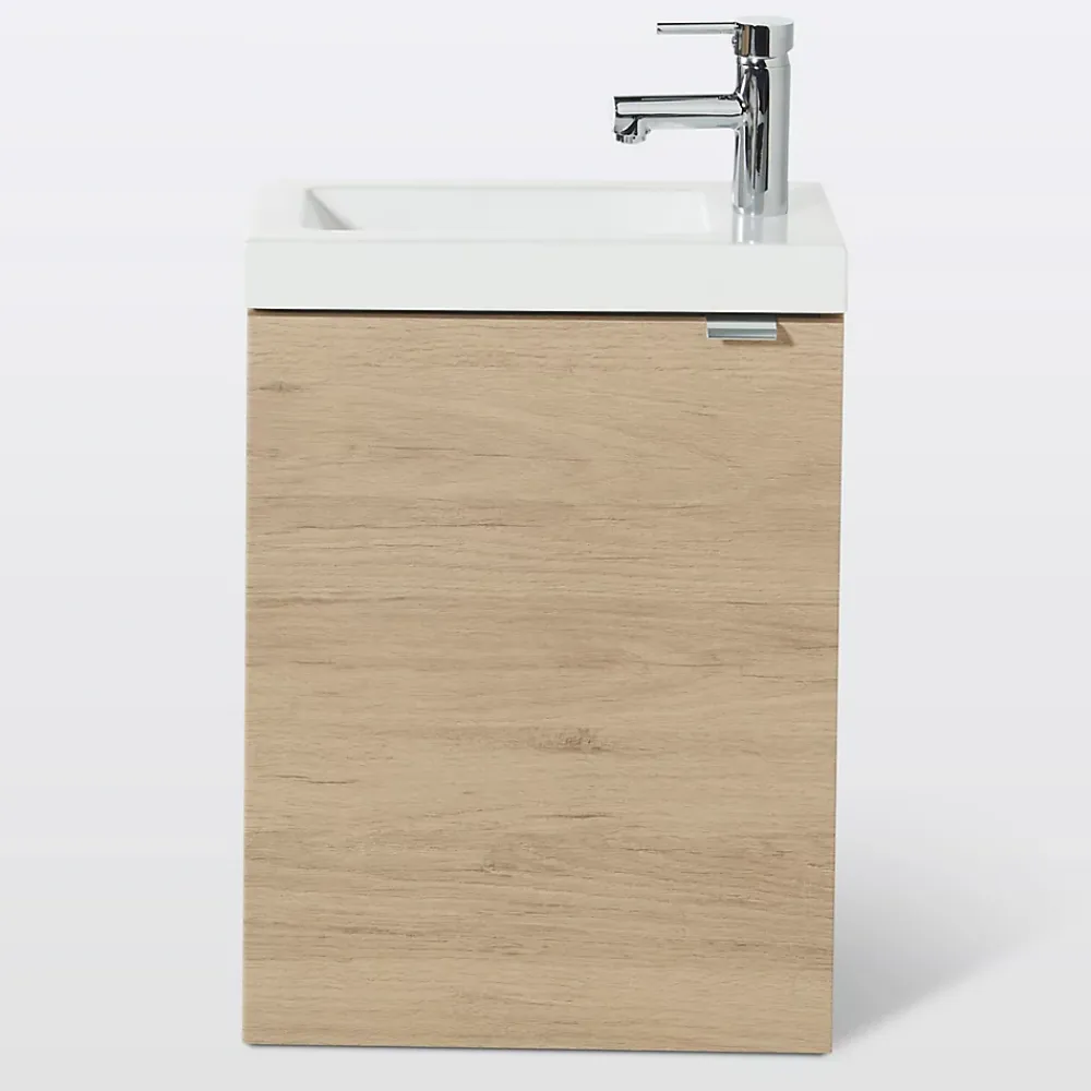 Lave-Mains|GoodHome Meuble lave mains suspendu effet chêne l.44 cm Imandra + plan vasque blanc résine Beni,