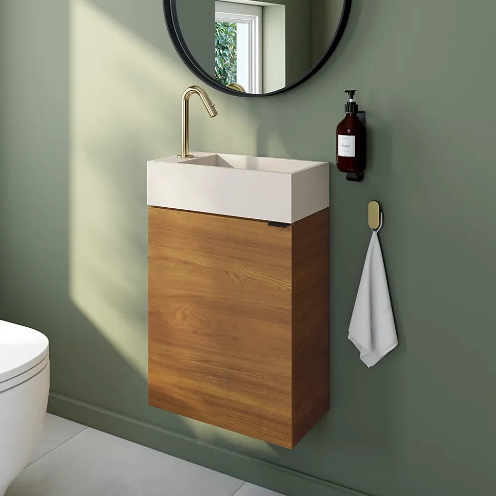 Lave-Mains|GoodHome Meuble lave mains suspendu effet noyer l.44 x H.55 x P.23 cm, Imandra