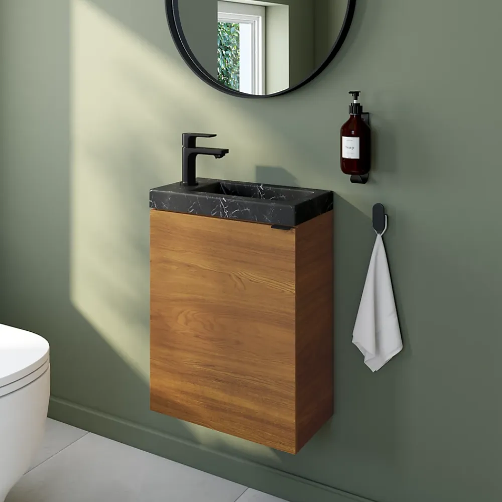Lave-Mains|GoodHome Meuble lave mains suspendu effet noyer l.44 x H.55 x P.23 cm, Imandra