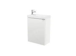 GoodHome Meuble lave mains suspendu blanc brillant l.44 cm Imandra + plan vasque blanc résine Beni,