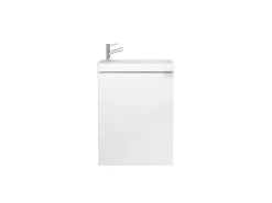 GoodHome Meuble lave mains suspendu blanc brillant l.44 cm Imandra + plan vasque blanc résine Beni,