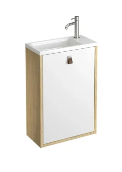 Lave-Mains|Decotec Meuble lave mains suspendu blanc mat + plan vasque l.46 x H.69 x P.23 cm, ouverture à gauche, Havana