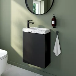 GoodHome Meuble lave mains suspendu noir mat l.44 x H.55 x P.23 cm, Imandra