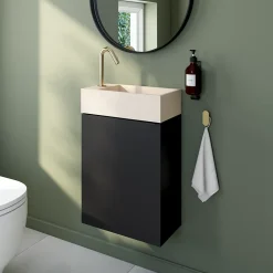 GoodHome Meuble lave mains suspendu noir mat l.44 x H.55 x P.23 cm, Imandra
