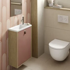 Decotec Meuble lave mains suspendu tarracotta mat + plan vasque l.46 x H.69 x P.23 cm, ouverture à gauche, Havana