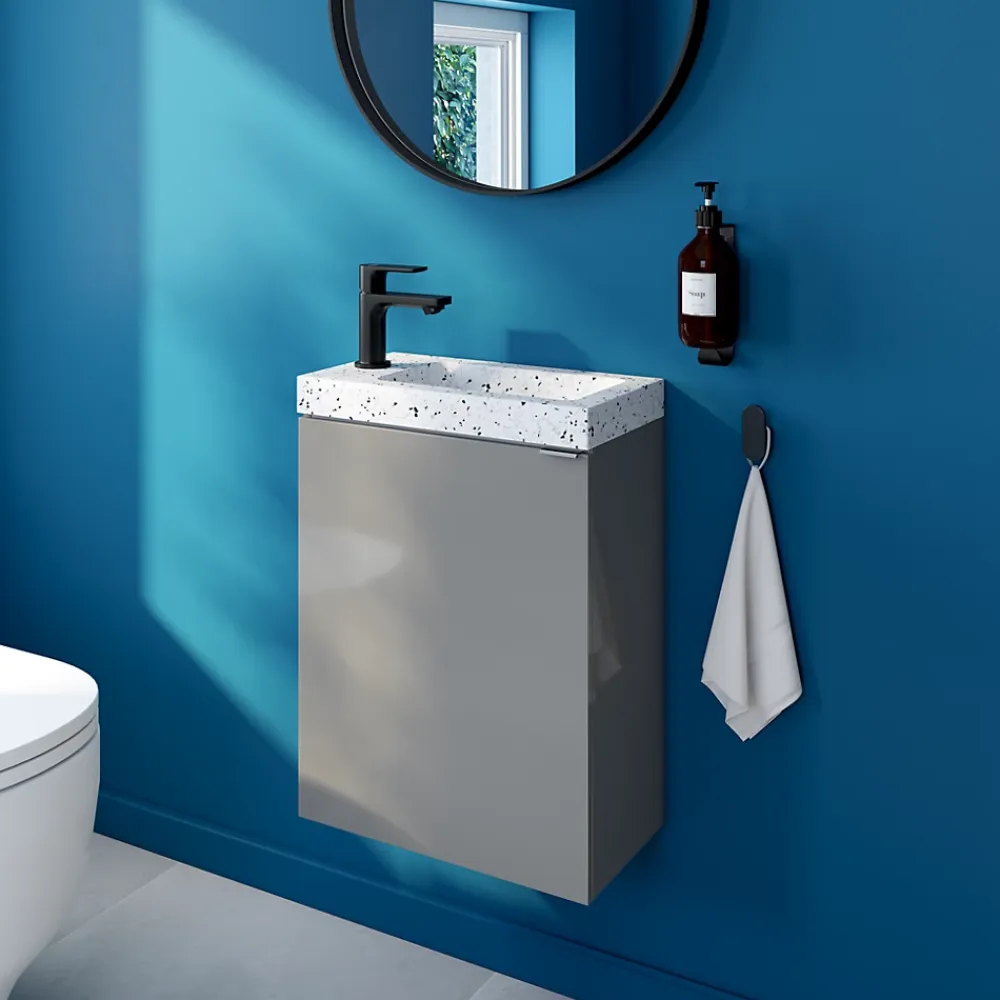 Lave-Mains|GoodHome Meuble lave mains suspendu gris l.44 x H.55 x P.23 cm Imandra, Imandra