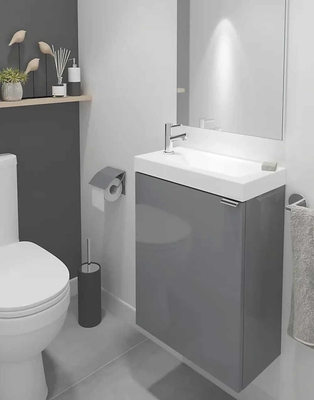Lave-Mains|GoodHome Meuble lave mains suspendu gris l.44 x H.55 x P.23 cm Imandra, Imandra
