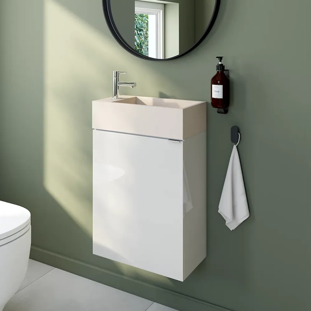 GoodHome Meuble lave mains suspendu blanc brillant l.44 x H.55 x P.23 cm, Imandra