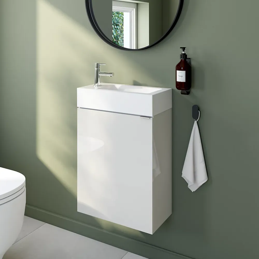 GoodHome Meuble lave mains suspendu blanc brillant l.44 x H.55 x P.23 cm, Imandra