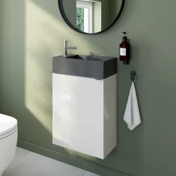 GoodHome Meuble lave mains suspendu blanc brillant l.44 x H.55 x P.23 cm, Imandra