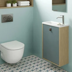 Decotec Meuble lave mains suspendu vert toundra mat + plan vasque l.46 x H.69 x P.23 cm, ouverture à gauche, Havana