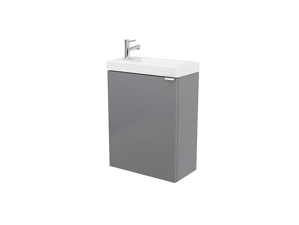 Lave-Mains|GoodHome Meuble lave mains suspendu gris brillant l.44 cm Imandra + plan vasque blanc résine Beni,