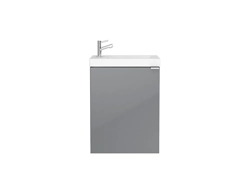 Lave-Mains|GoodHome Meuble lave mains suspendu gris brillant l.44 cm Imandra + plan vasque blanc résine Beni,