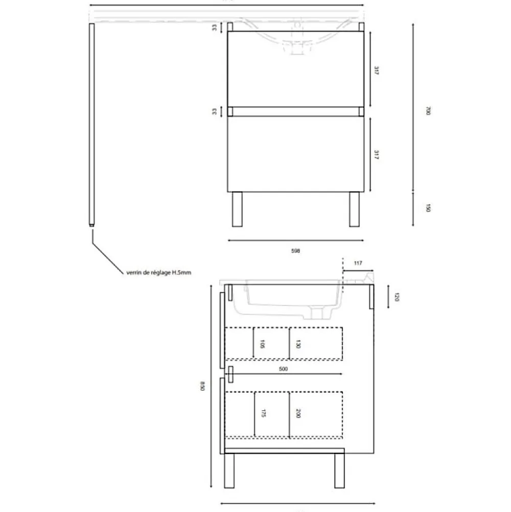 Cuisibane Meuble lave-linge IDEA, plan vasque déportée + Miroir Elégance h105- Blanc- Vasque à gauche