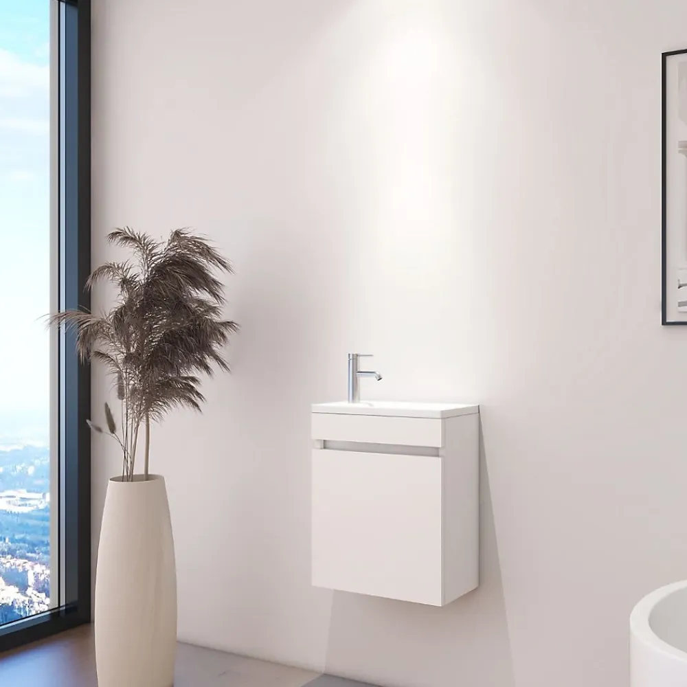 Dileci Meuble lave-main blanc compact avec vasque intégrée -