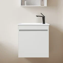 Dileci Meuble lave-main blanc compact avec vasque intégrée -
