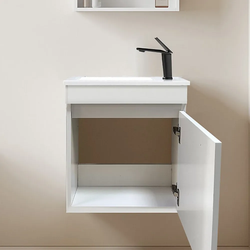 Dileci Meuble lave-main blanc compact avec vasque intégrée -