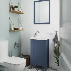 GoodHome Meuble lave-mains à poser 1 porte bleu mat l.44 x H.80 x P.30 cm, Perma
