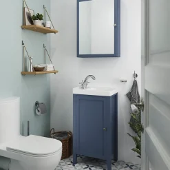 GoodHome Meuble lave-mains à poser 1 porte bleu mat l.44 x H.80 x P.30 cm, Perma