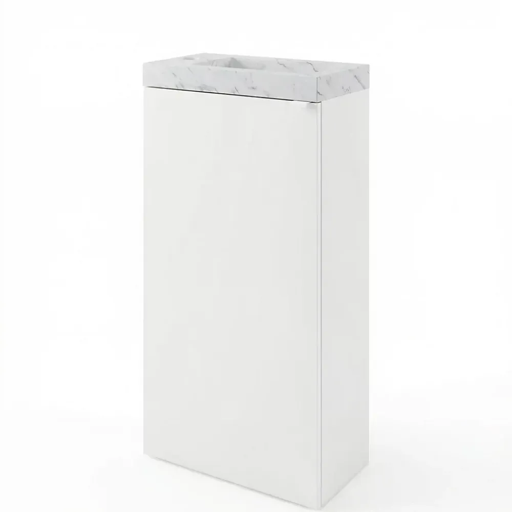 Lave-Mains|Homesight Meuble lave-mains à poser blanc mat l.44 cm Imandra + plan vasque effet marbre blanc, GoodHome