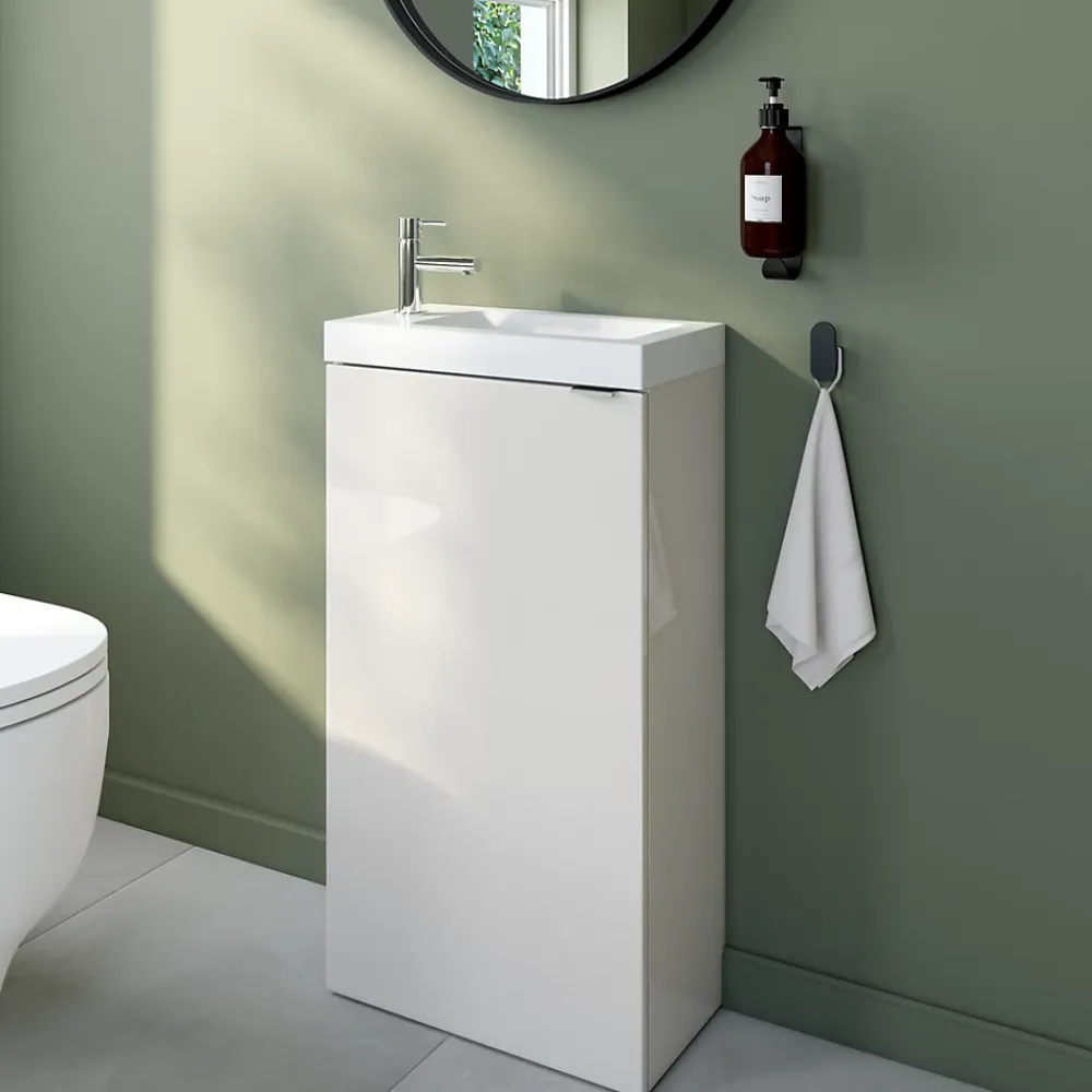 GoodHome Meuble lave-mains à poser blanc brillant l.44 cm Imandra + plan vasque blanc céramique Nira,
